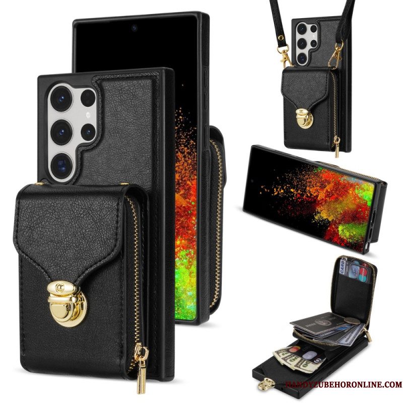 Hoesje Samsung Galaxy S25 Ultra 5g Portemonnee Met Rits En Schouderband Bescherming Hoesje