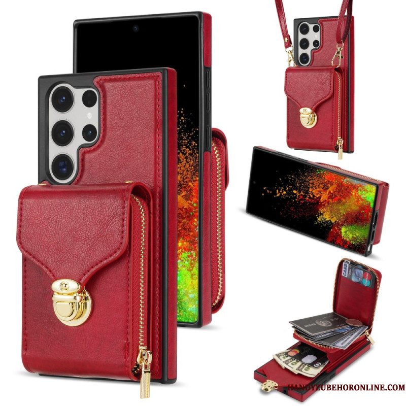 Hoesje Samsung Galaxy S25 Ultra 5g Portemonnee Met Rits En Schouderband Bescherming Hoesje
