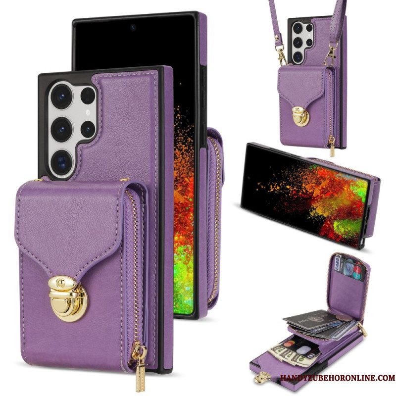 Hoesje Samsung Galaxy S25 Ultra 5g Portemonnee Met Rits En Schouderband Bescherming Hoesje