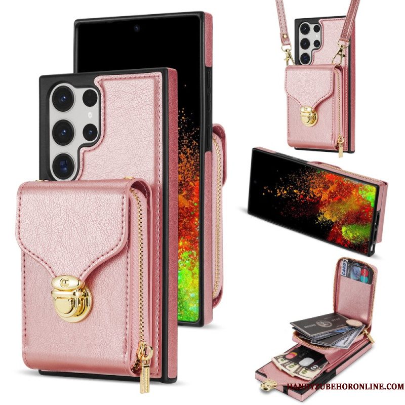 Hoesje Samsung Galaxy S25 Ultra 5g Portemonnee Met Rits En Schouderband Bescherming Hoesje