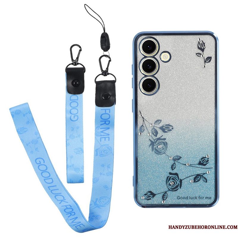 Hoesje Samsung Galaxy S26 Bloemen En Strass-steentjes Met Kadem-bandje