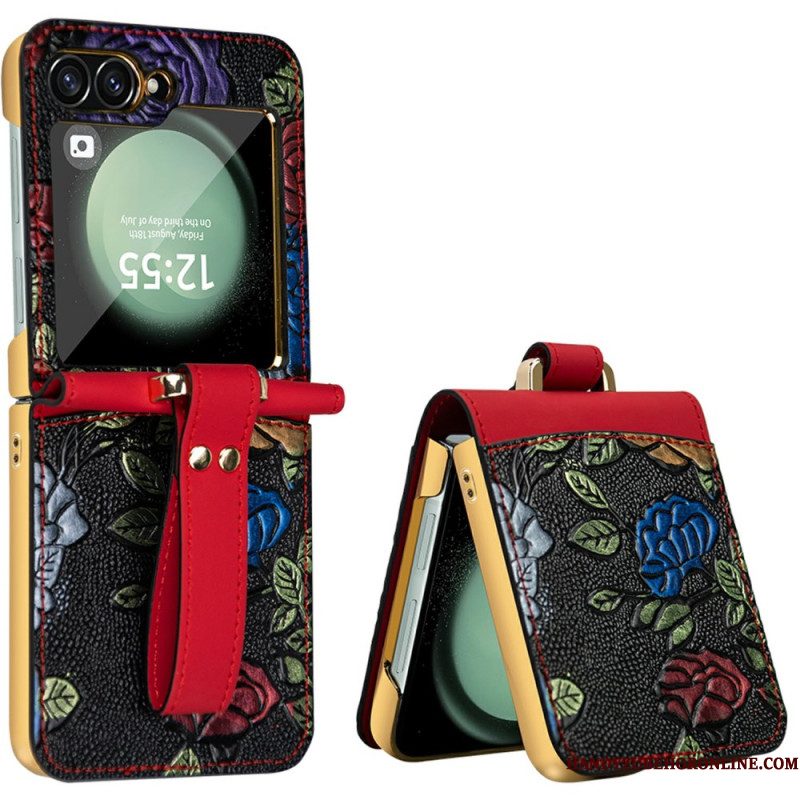 Hoesje Samsung Galaxy Z Flip 7 Fe Crossbodyriem Met Bloemendesign Bescherming Hoesje