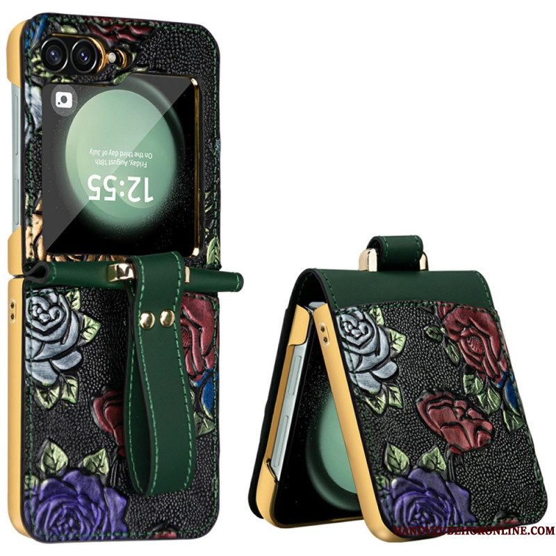 Hoesje Samsung Galaxy Z Flip 7 Fe Crossbodyriem Met Bloemendesign Bescherming Hoesje