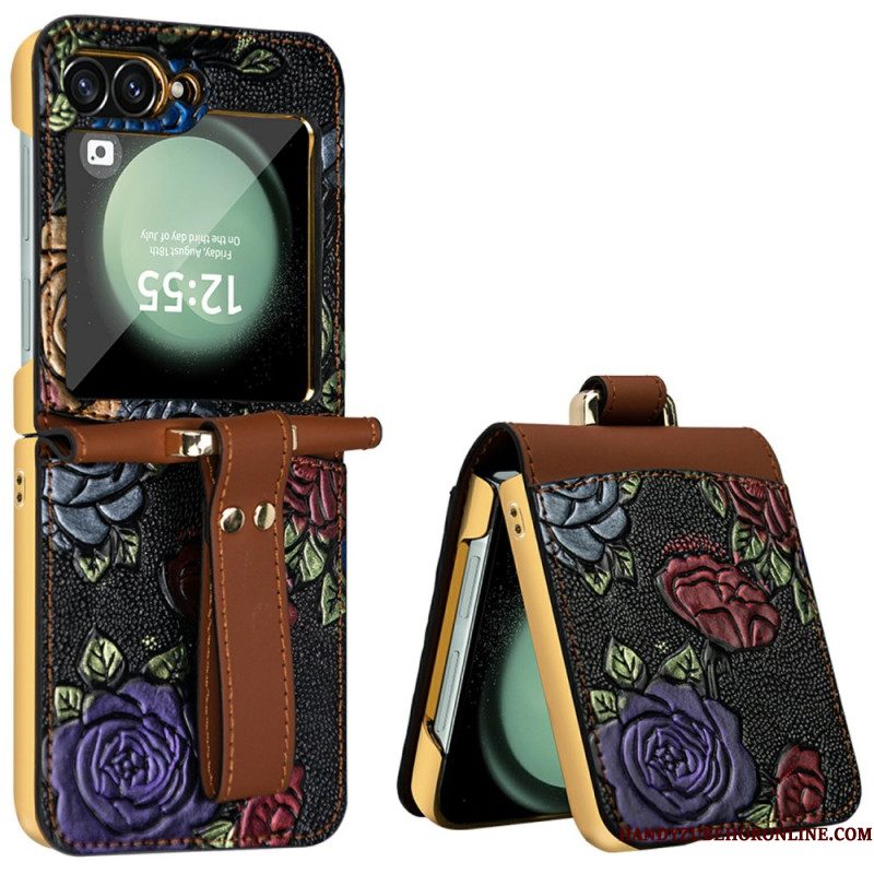 Hoesje Samsung Galaxy Z Flip 7 Fe Crossbodyriem Met Bloemendesign Bescherming Hoesje