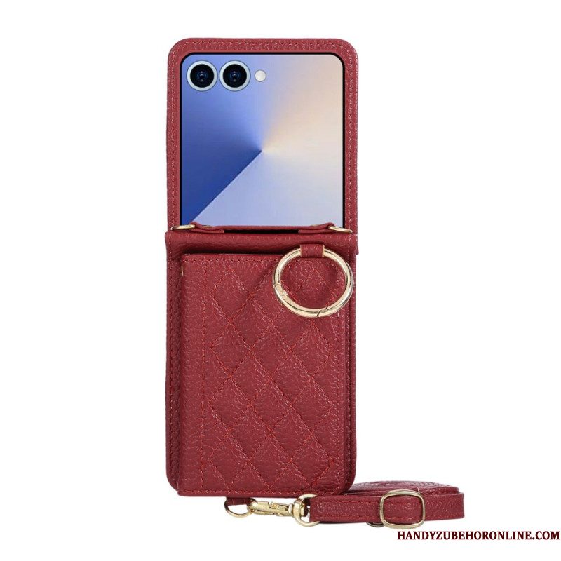 Hoesje Samsung Galaxy Z Flip 7 Gewatteerde Portemonnee Met Schouderband