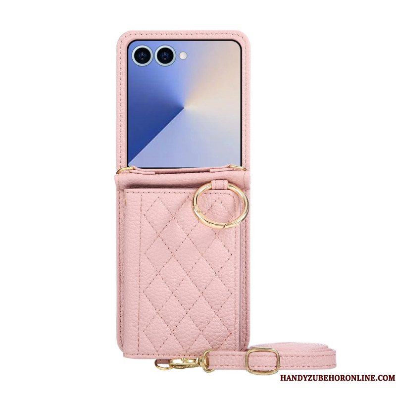 Hoesje Samsung Galaxy Z Flip 7 Gewatteerde Portemonnee Met Schouderband