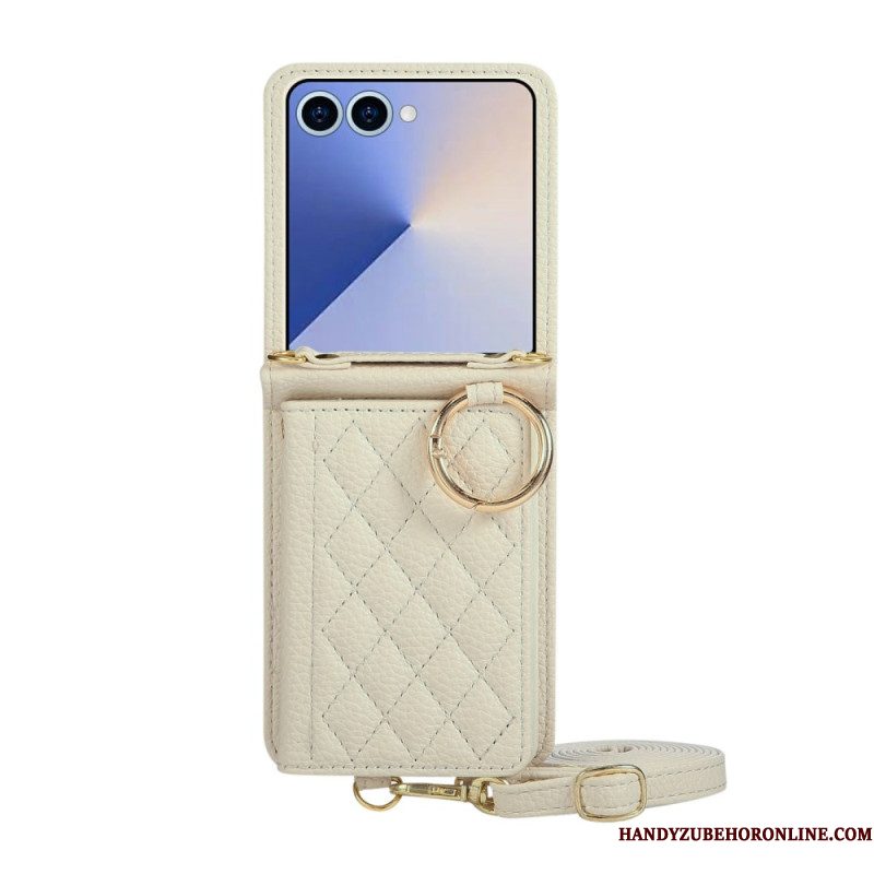 Hoesje Samsung Galaxy Z Flip 7 Gewatteerde Portemonnee Met Schouderband