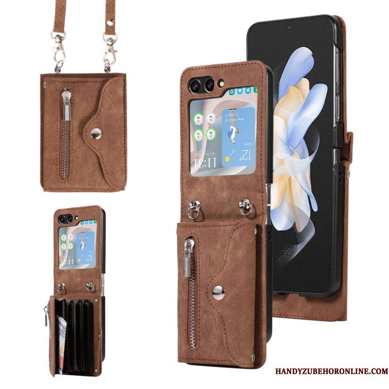 Hoesje Samsung Galaxy Z Flip 7 Portemonnee Met Draagkoord En Schouderband