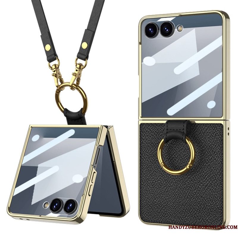 Hoesje Samsung Galaxy Z Flip 7 Ring Houder En Afneembare Schouderriem Bescherming Hoesje