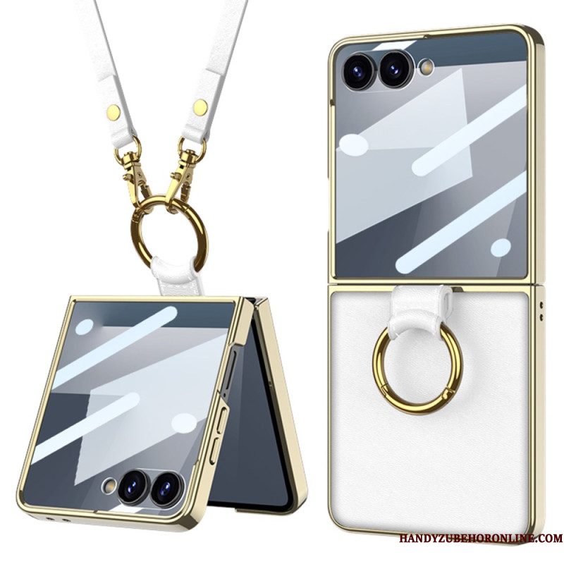 Hoesje Samsung Galaxy Z Flip 7 Ring Houder En Afneembare Schouderriem Bescherming Hoesje