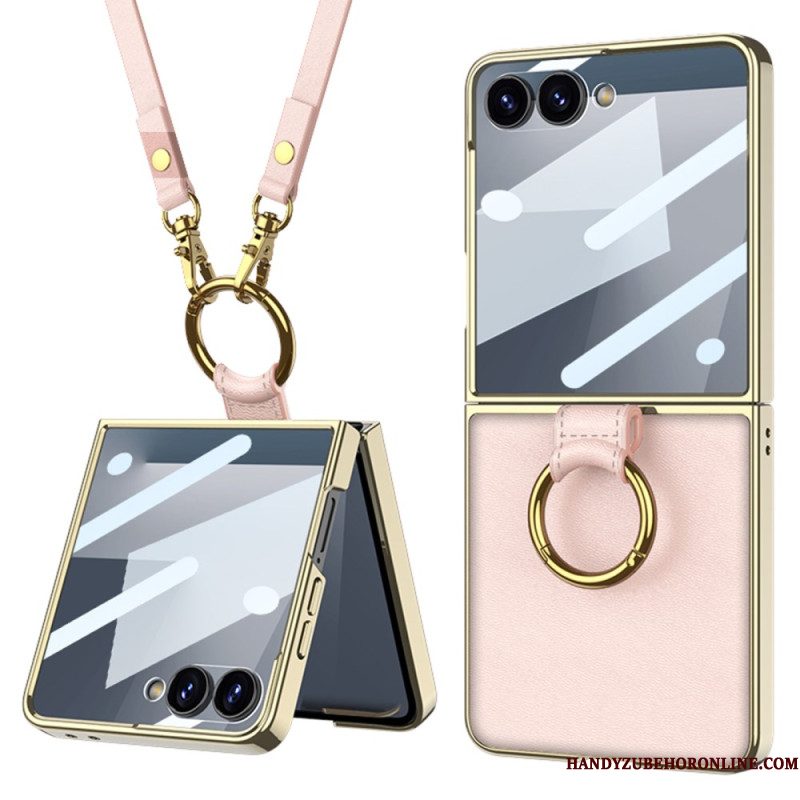 Hoesje Samsung Galaxy Z Flip 7 Ring Houder En Afneembare Schouderriem Bescherming Hoesje