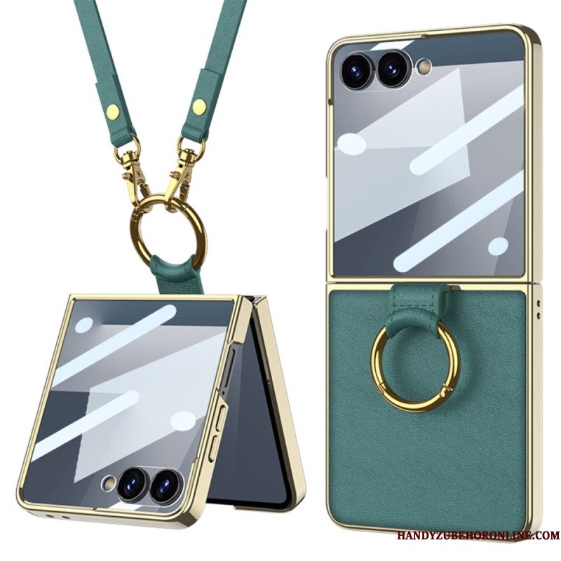 Hoesje Samsung Galaxy Z Flip 7 Ring Houder En Afneembare Schouderriem Bescherming Hoesje