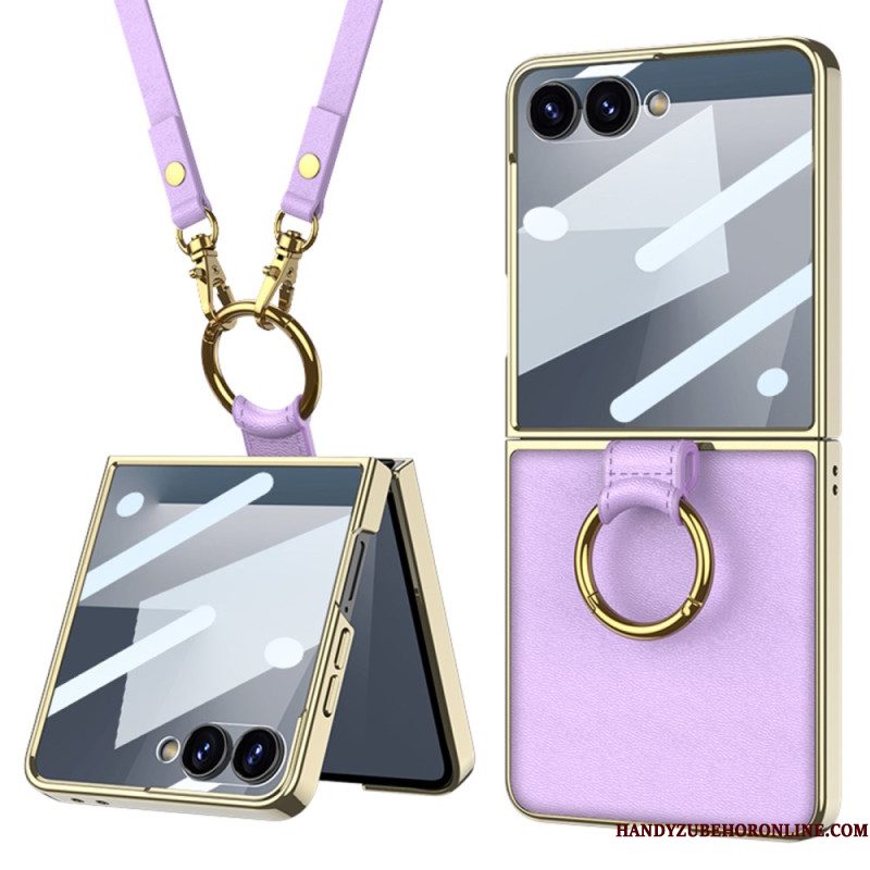 Hoesje Samsung Galaxy Z Flip 7 Ring Houder En Afneembare Schouderriem Bescherming Hoesje