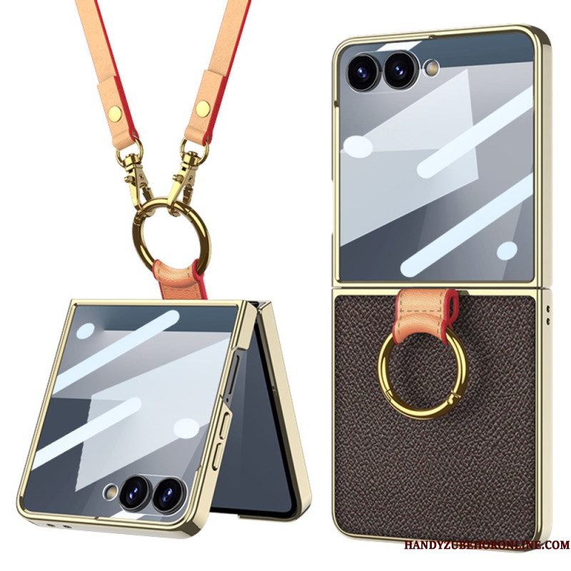 Hoesje Samsung Galaxy Z Flip 7 Ring Houder En Afneembare Schouderriem Bescherming Hoesje