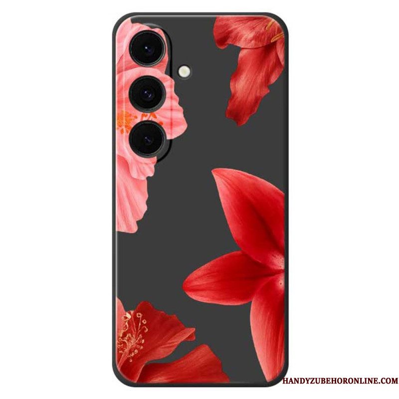 Hoesje Voor Samsung Galaxy S25 Fe Siliconen Met Rode Bloemenprint