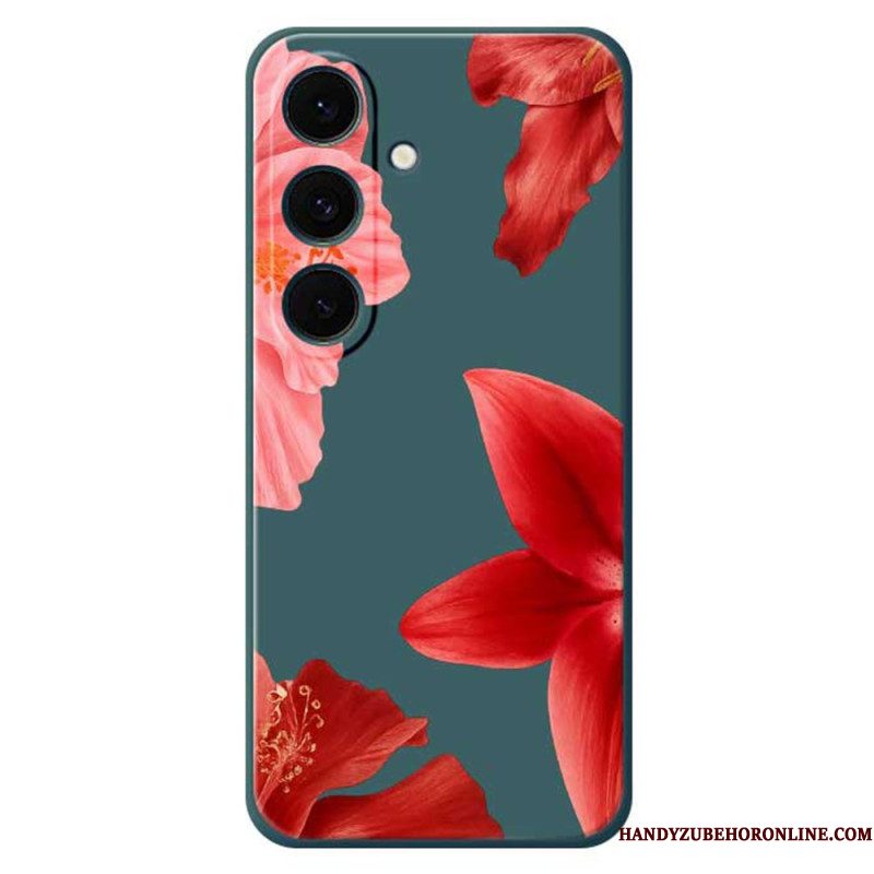 Hoesje Voor Samsung Galaxy S25 Fe Siliconen Met Rode Bloemenprint
