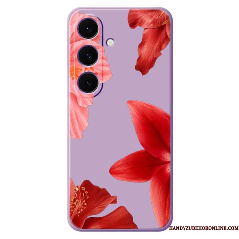 Hoesje Voor Samsung Galaxy S25 Fe Siliconen Met Rode Bloemenprint