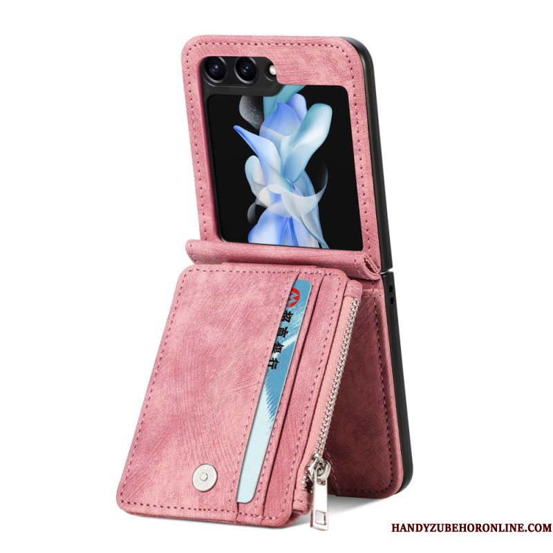 Hoesje Voor Samsung Galaxy Z Flip 7 Fe Retro Standaard En Kaarthouder Met Rits