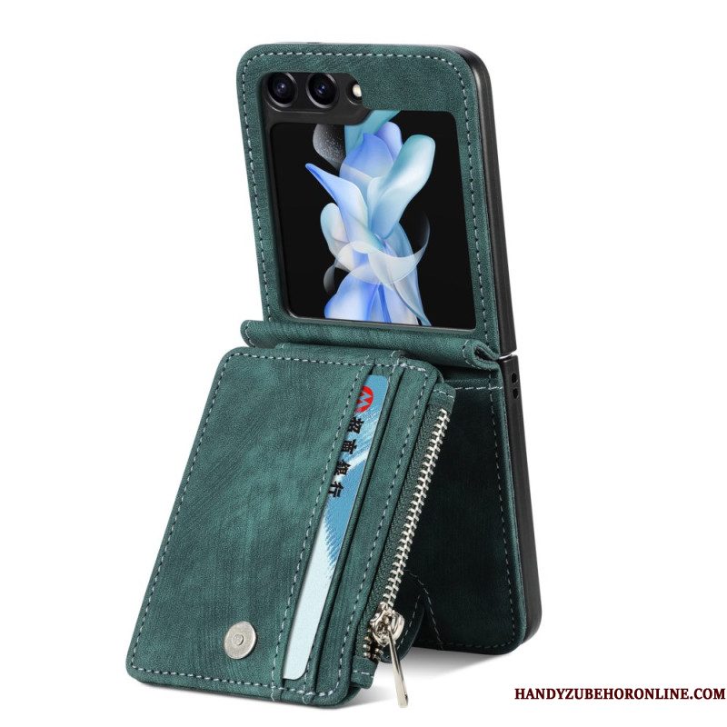 Hoesje Voor Samsung Galaxy Z Flip 7 Fe Retro Standaard En Kaarthouder Met Rits