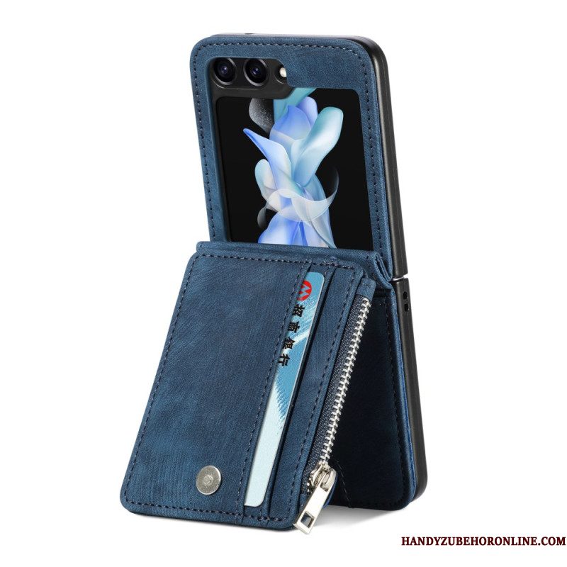 Hoesje Voor Samsung Galaxy Z Flip 7 Fe Retro Standaard En Kaarthouder Met Rits