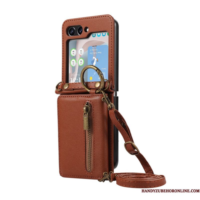 Hoesje Voor Samsung Galaxy Z Flip 7 Portemonnee En Schouderband