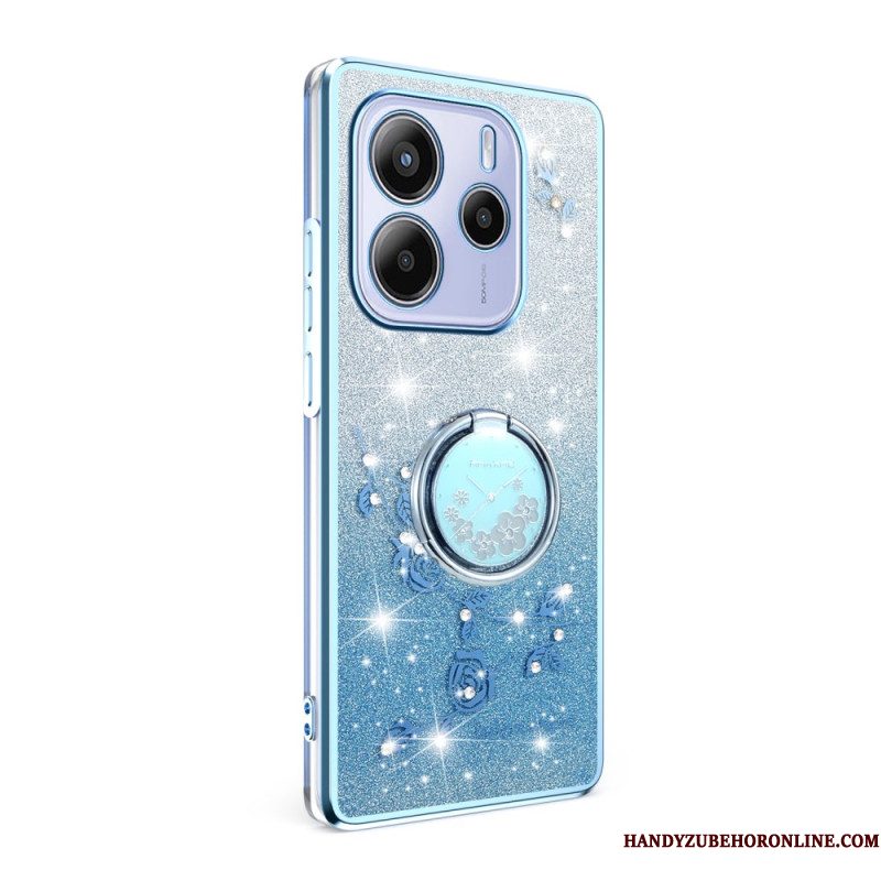 Hoesje Voor Xiaomi Redmi Note 14 4g Ringhouder Met Strass-steentjes En Bloemen