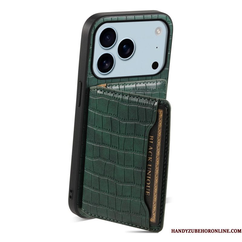 Hoesje Voor iPhone 17 Pro Kaarthouder Met Krokodillenprint