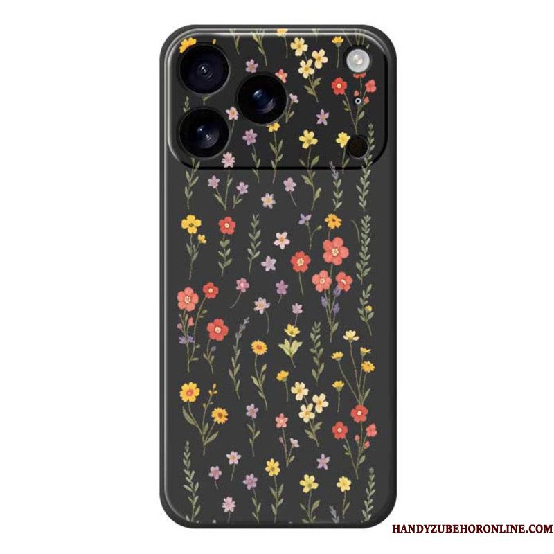 Hoesje Voor iPhone 17 Pro Vloeibare Siliconen Met Bloemen
