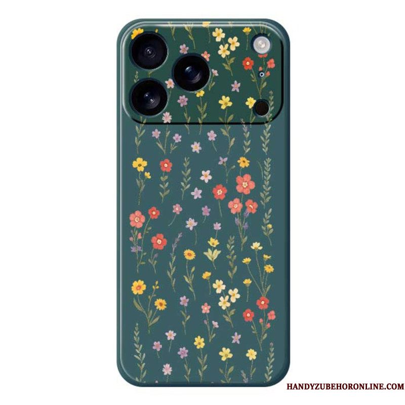 Hoesje Voor iPhone 17 Pro Vloeibare Siliconen Met Bloemen