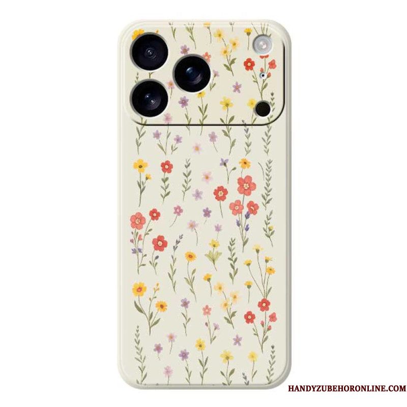 Hoesje Voor iPhone 17 Pro Vloeibare Siliconen Met Bloemen