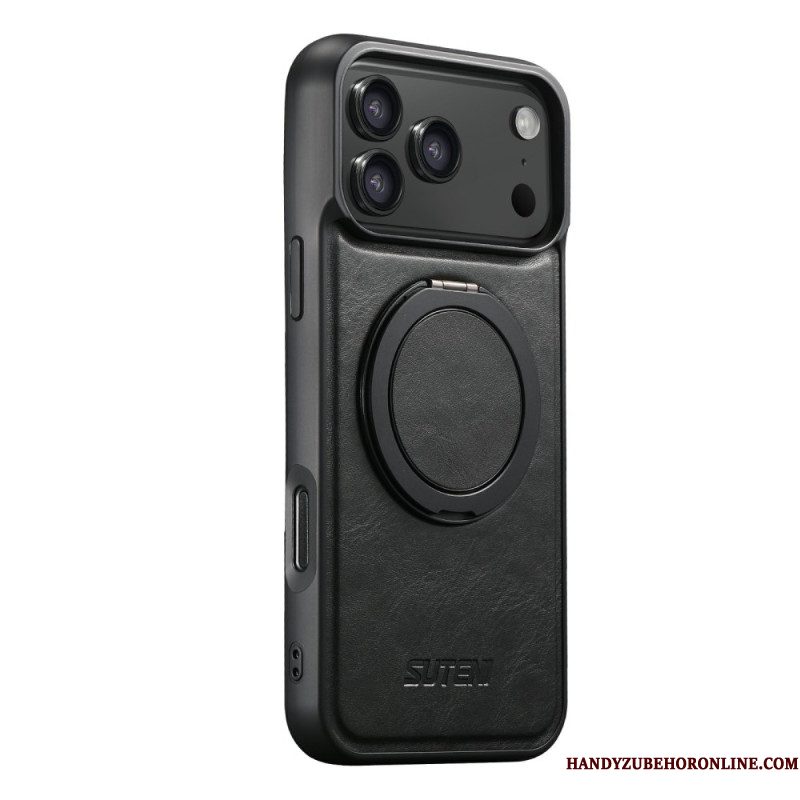 Hoesje iPhone 17 Pro Magsafe-compatibel Gewaxt Leer-effect Met Draaibare Houder