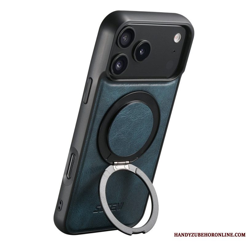 Hoesje iPhone 17 Pro Magsafe-compatibel Gewaxt Leer-effect Met Draaibare Houder