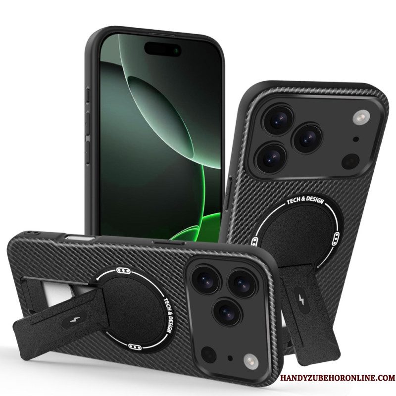 Hoesje iPhone 17 Pro Max Koolstofvezeltextuur Met Standaard