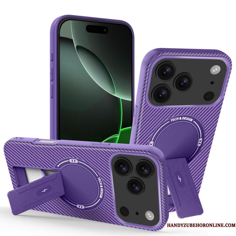 Hoesje iPhone 17 Pro Max Koolstofvezeltextuur Met Standaard