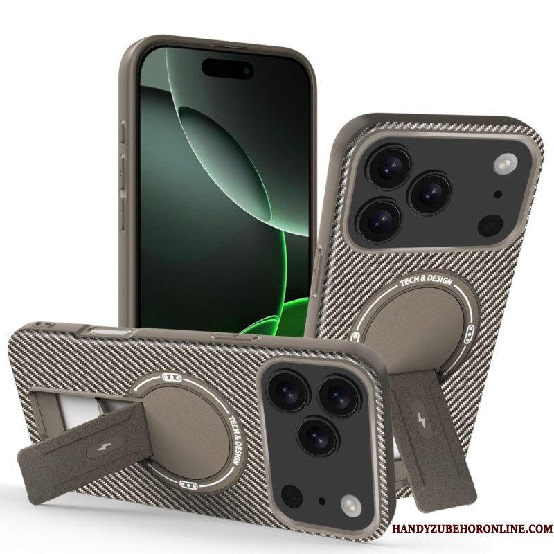 Hoesje iPhone 17 Pro Max Koolstofvezeltextuur Met Standaard