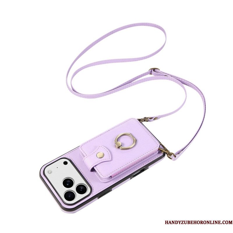 Hoesje iPhone 17 Pro Max Leerlook Met Kaarthouder En Polsband Bescherming Hoesje
