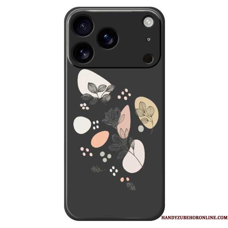 Hoesje iPhone 17 Pro Vloeibare Siliconen Met Getekende Bladeren