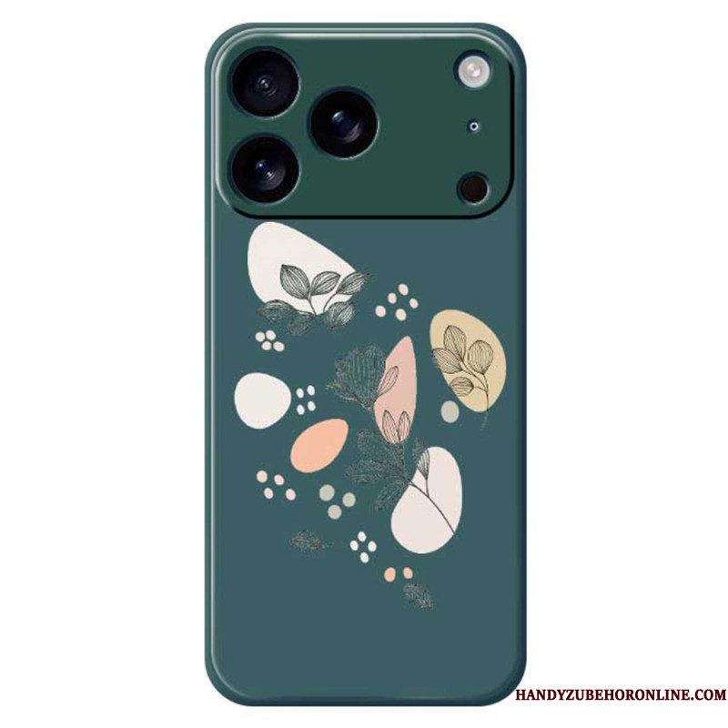 Hoesje iPhone 17 Pro Vloeibare Siliconen Met Getekende Bladeren
