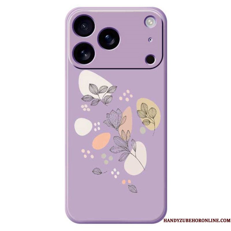 Hoesje iPhone 17 Pro Vloeibare Siliconen Met Getekende Bladeren