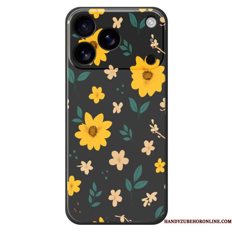 Hoesje iPhone 17 Pro Vloeibare Siliconen Met Madeliefjes