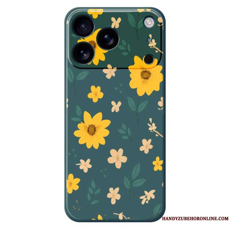 Hoesje iPhone 17 Pro Vloeibare Siliconen Met Madeliefjes