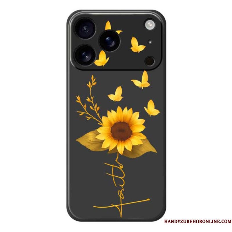 Hoesje iPhone 17 Pro Vloeibare Siliconen Met Zonnebloem En Vlinders Bescherming Hoesje