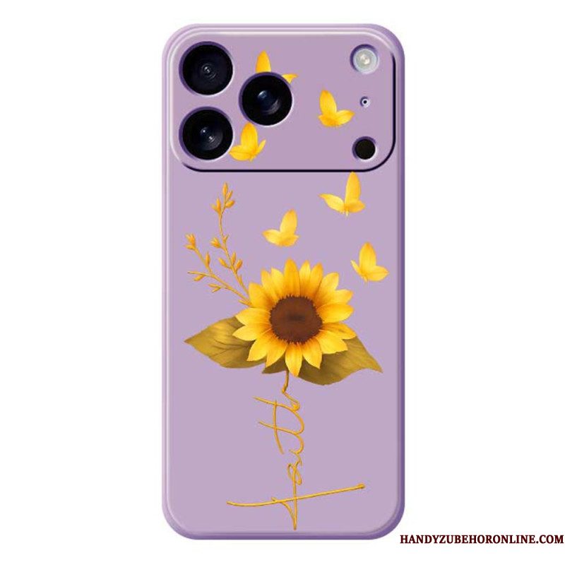 Hoesje iPhone 17 Pro Vloeibare Siliconen Met Zonnebloem En Vlinders Bescherming Hoesje