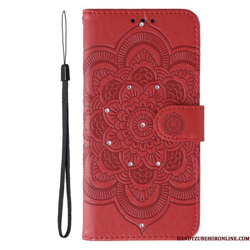 Leren Hoesje Samsung Galaxy A17 4g / 5g Mandala Met Strasssteentjes Bescherming Hoesje
