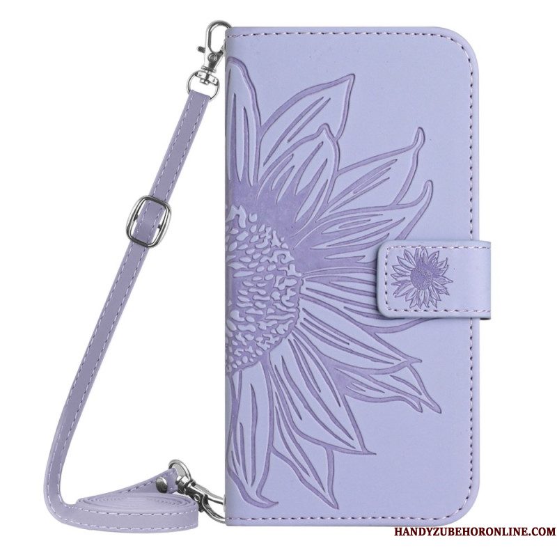 Leren Hoesje Samsung Galaxy A17 4g / 5g Schoudertas Met Zonnebloemprint Bescherming Hoesje