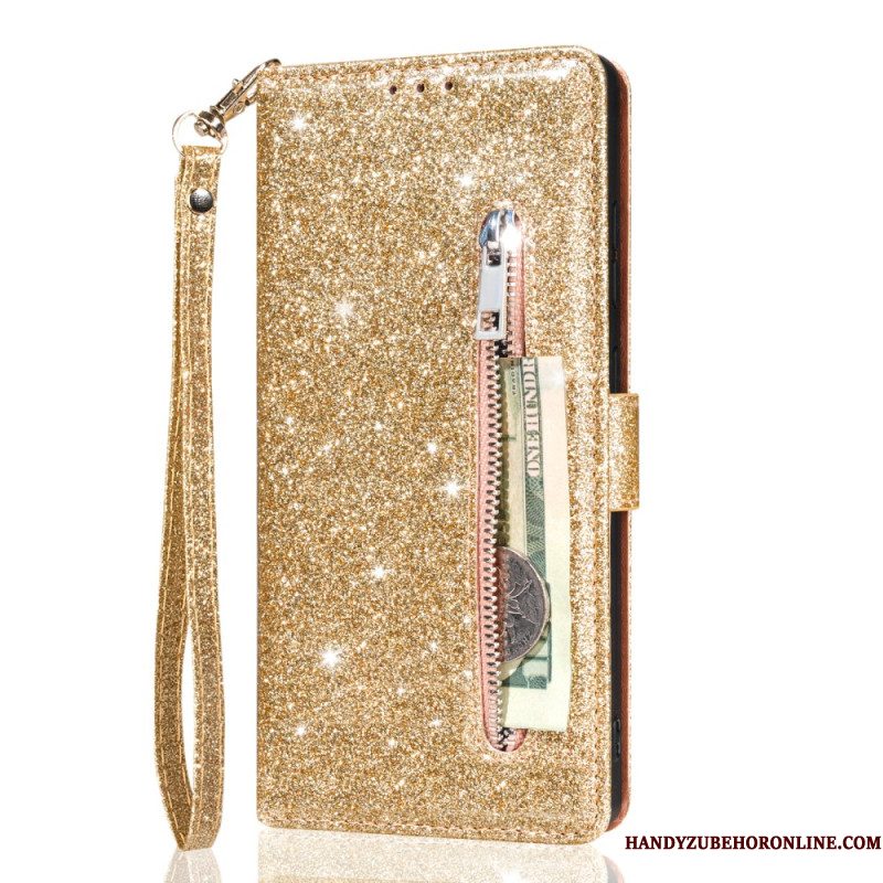 Leren Hoesje Samsung Galaxy S25 5g Edge Portemonnee Met Pailletten