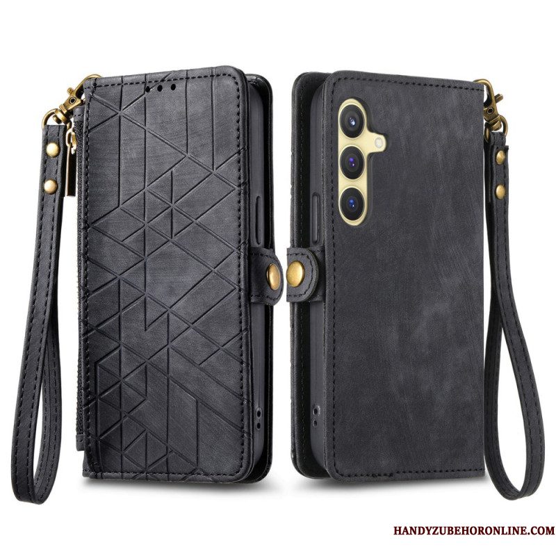 Leren Hoesje Samsung Galaxy S25 5g Portemonnee Met Geometrische Suède-look
