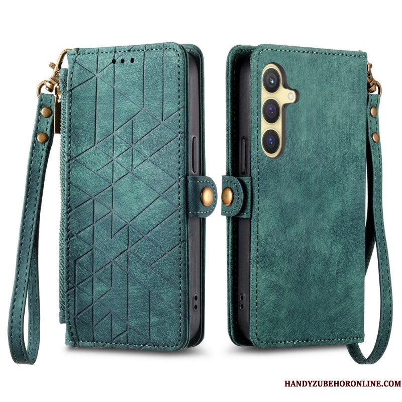 Leren Hoesje Samsung Galaxy S25 5g Portemonnee Met Geometrische Suède-look