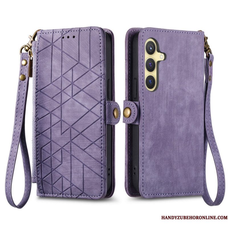 Leren Hoesje Samsung Galaxy S25 5g Portemonnee Met Geometrische Suède-look