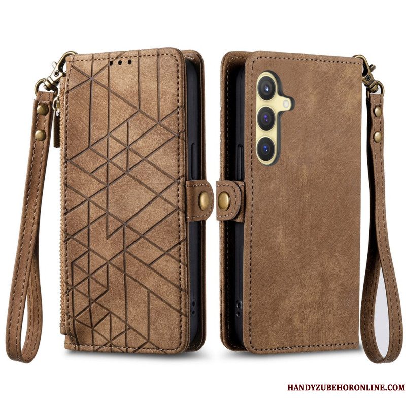 Leren Hoesje Samsung Galaxy S25 5g Portemonnee Met Geometrische Suède-look